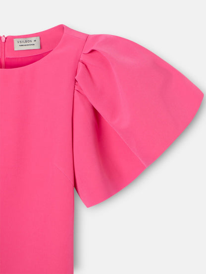 Vestido event collection midi manga abullonada rosa