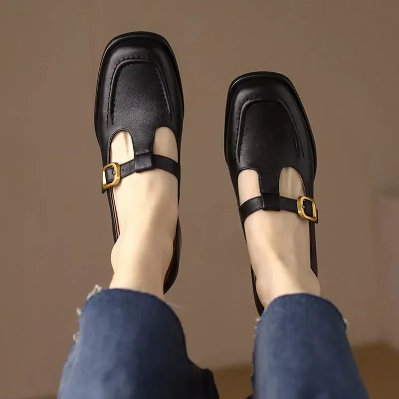 Delia - Zapatos Mary Jane T-Bar para mujer con punta cuadrada