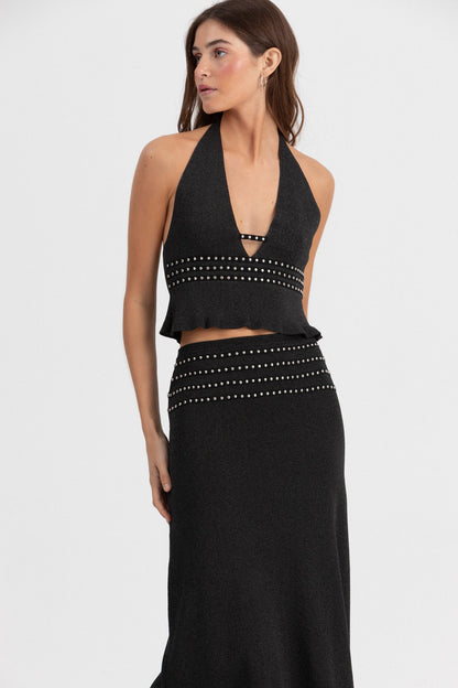 FALDA MIDI TACHAS LUREX