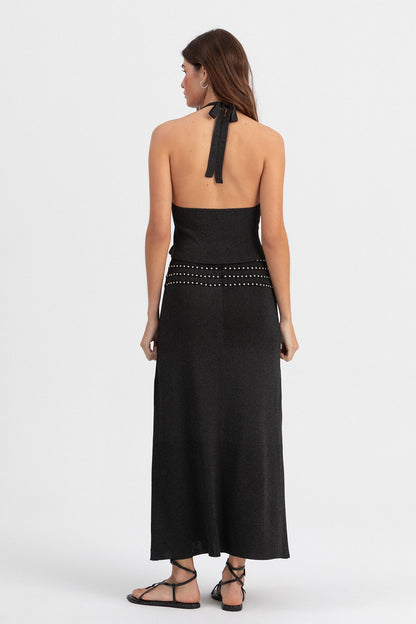 FALDA MIDI TACHAS LUREX