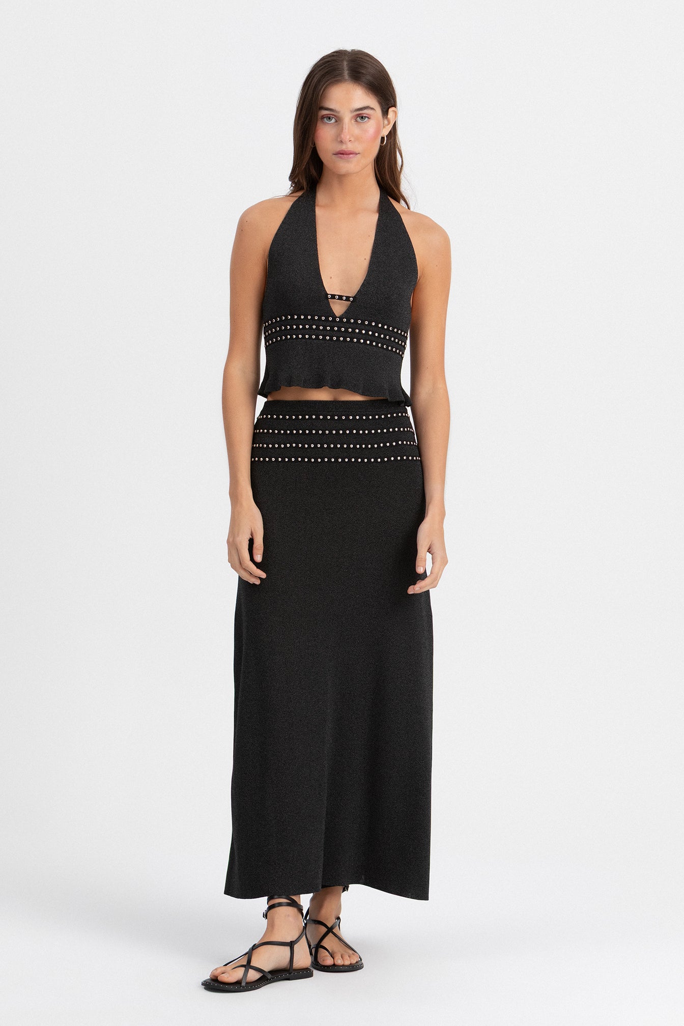 FALDA MIDI TACHAS LUREX