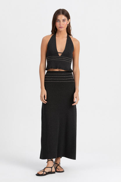 FALDA MIDI TACHAS LUREX
