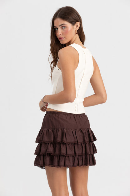 FALDA MINI VOLANTES BORDADA