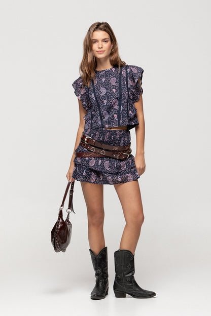 FALDA MINI VOLANTES ESTAMPADA
