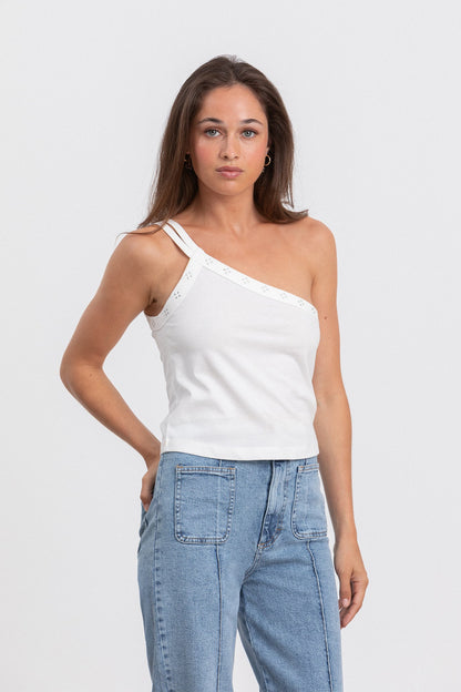 TOP ASIMETRICO ALGODON TACHAS