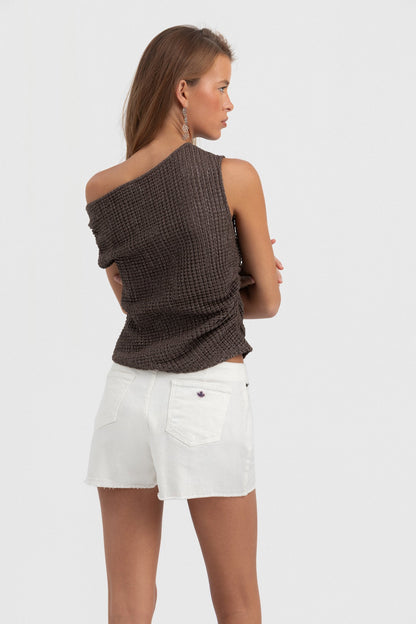 TOP ASIMETRICO TEXTURA LUREX