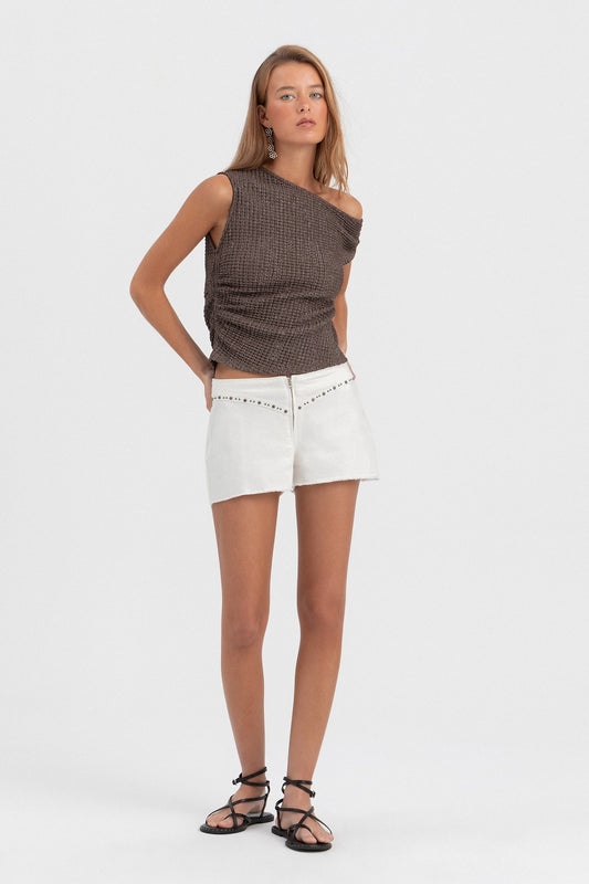 TOP ASIMETRICO TEXTURA LUREX