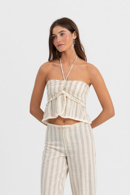 TOP DESFLECADO RAYAS LUREX