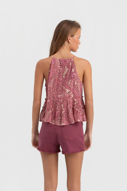 TOP HALTER ESTAMPADO VOLANTES