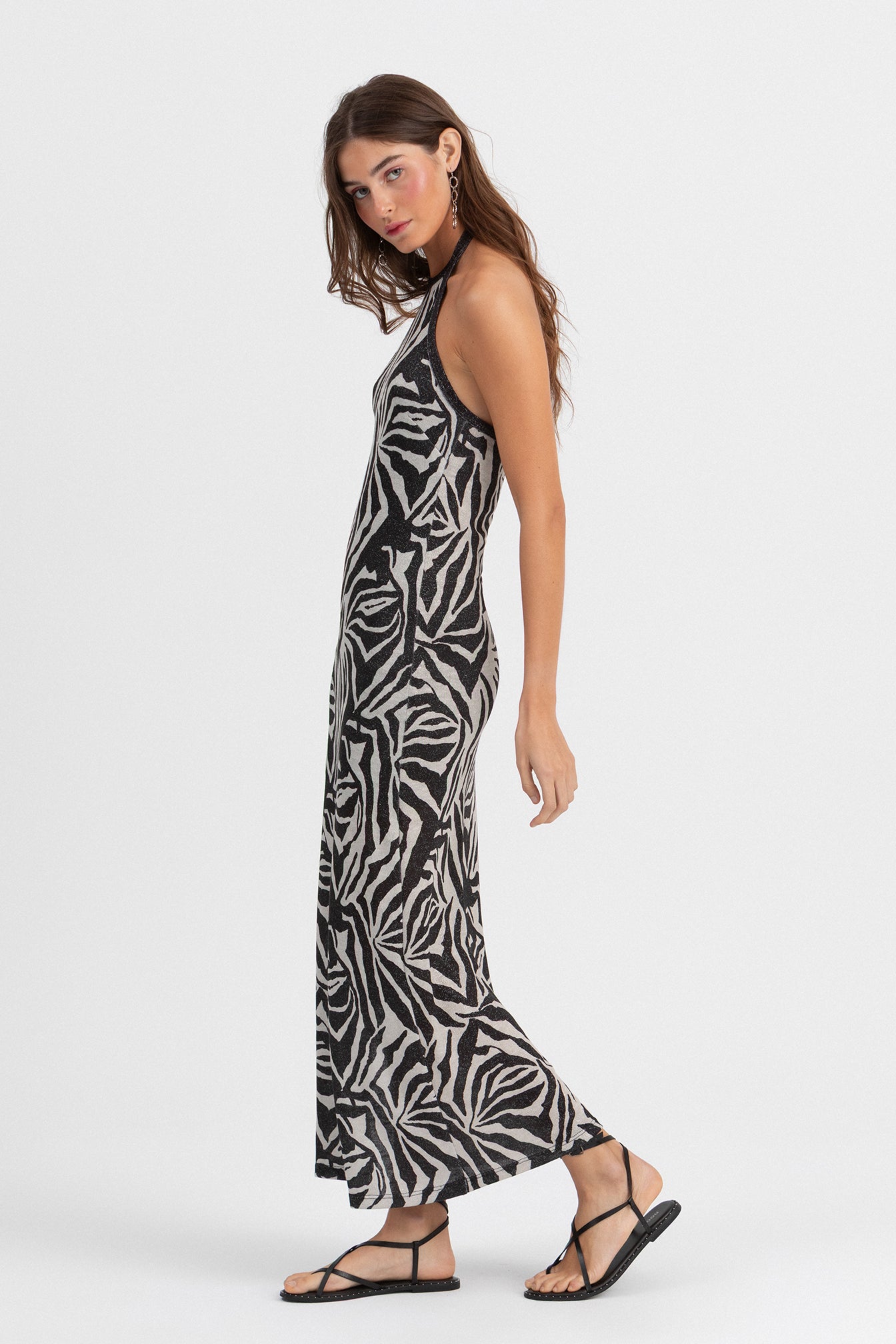 VESTIDO HALTER PRINT LUREX