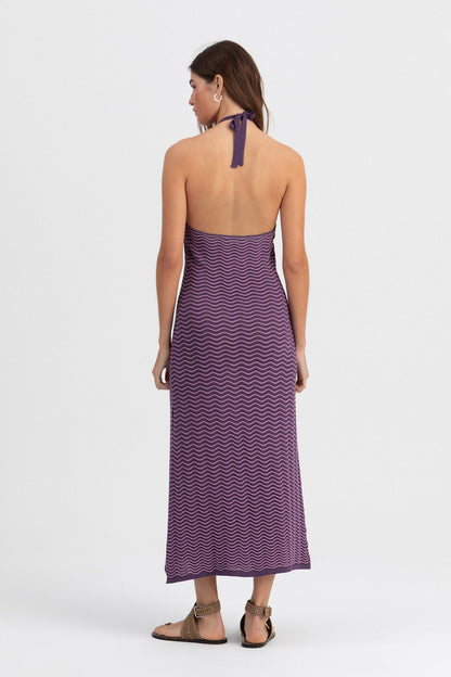 VESTIDO MIDI HALTER PUNTO