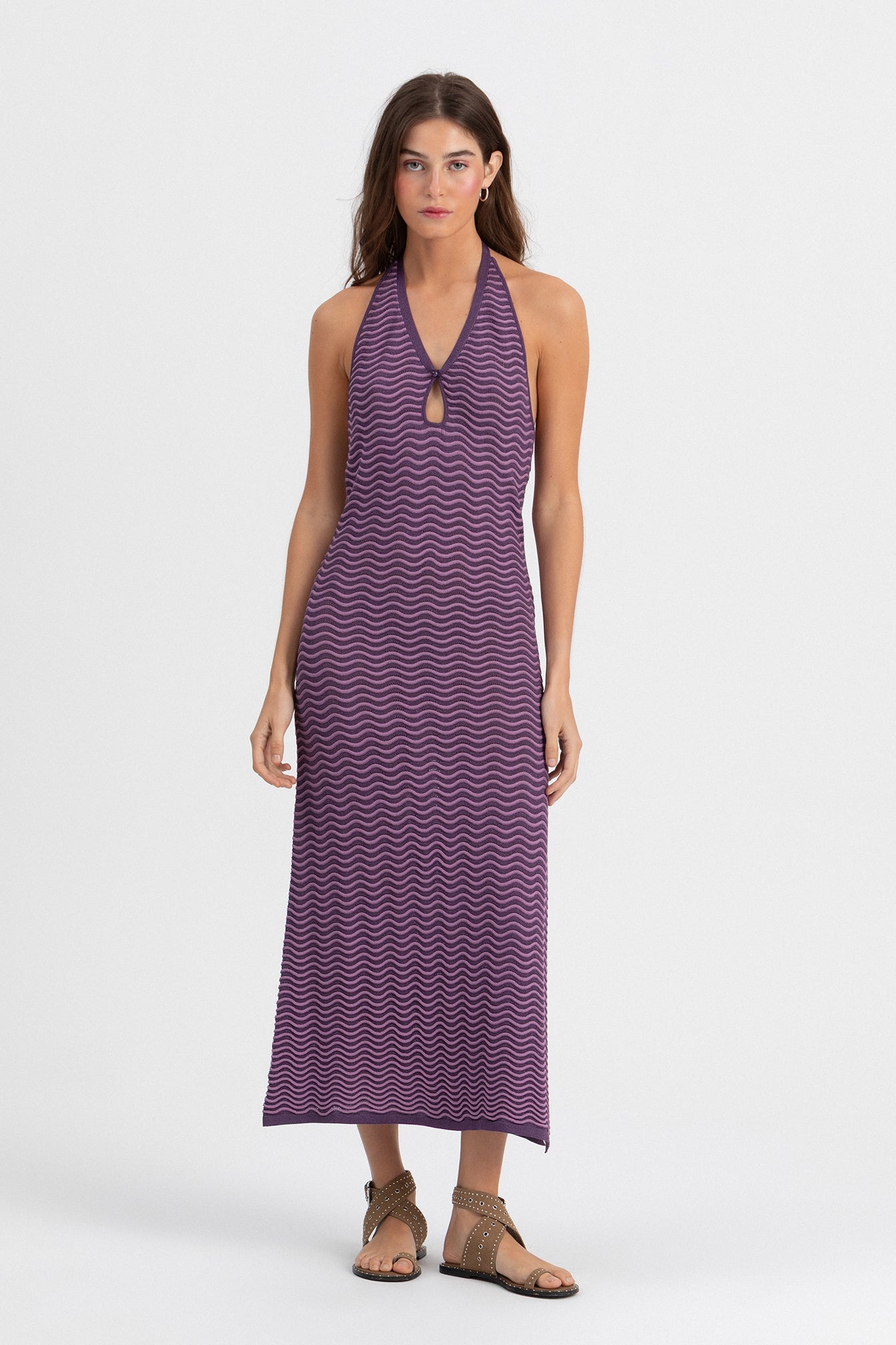 VESTIDO MIDI HALTER PUNTO
