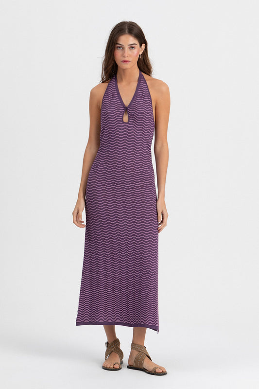 VESTIDO MIDI HALTER PUNTO