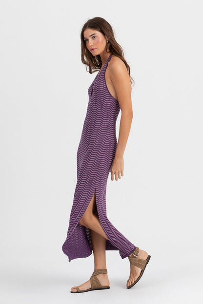 VESTIDO MIDI HALTER PUNTO