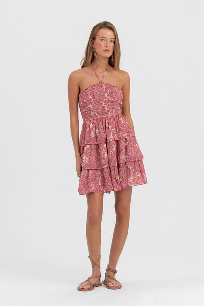 VESTIDO MINI ESTAMPADO VOLANTES