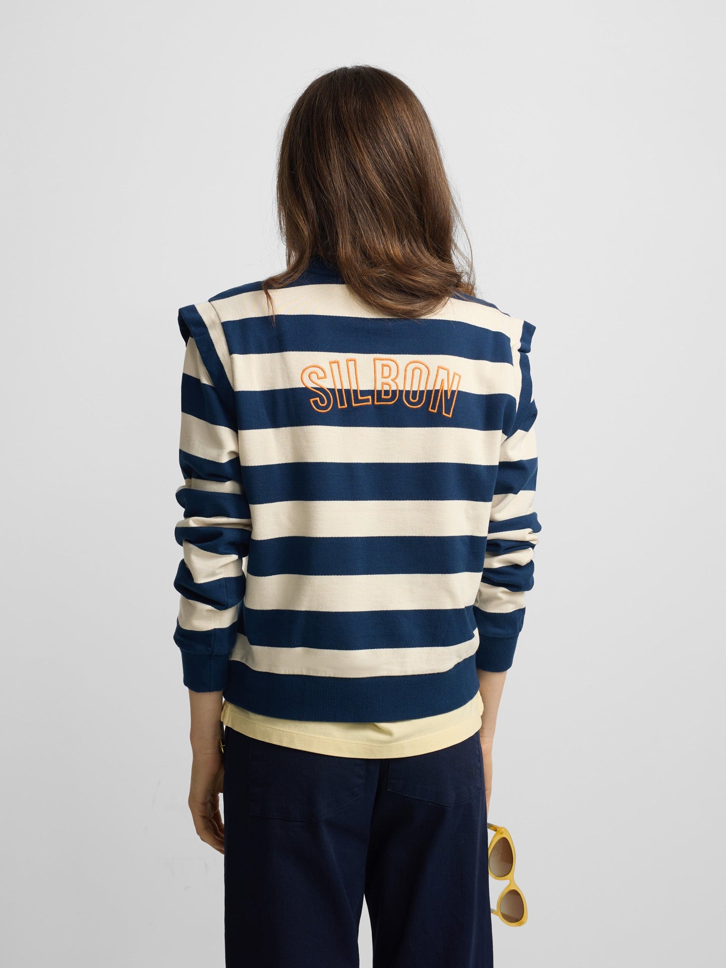 Sudadera woman hombreras rayas azules