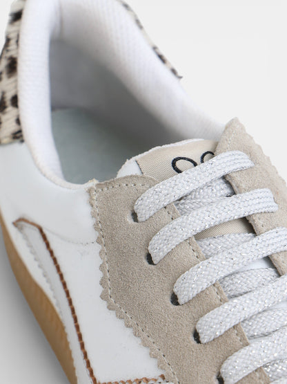Zapatilla piel animal print blanca