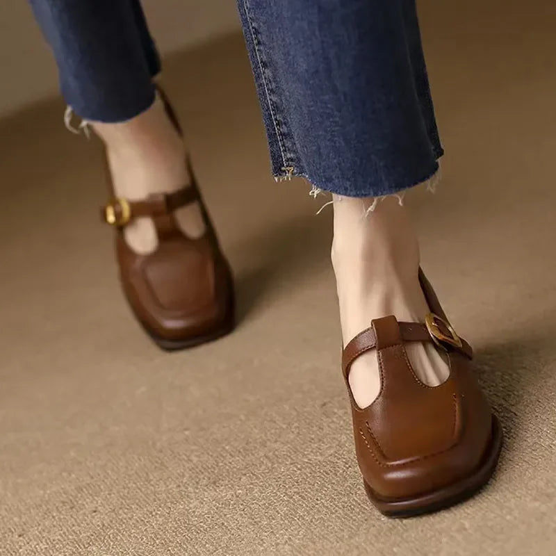 Delia - Zapatos Mary Jane T-Bar para mujer con punta cuadrada