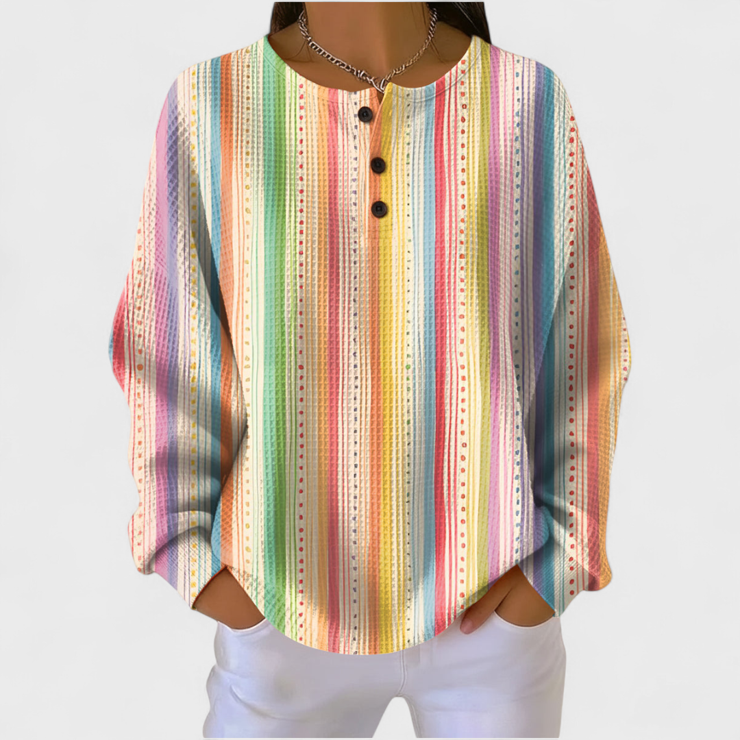 Sara - Suéter de rayas multicolores con botones