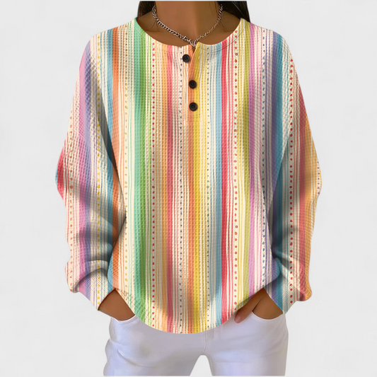 Sara - Suéter de rayas multicolores con botones