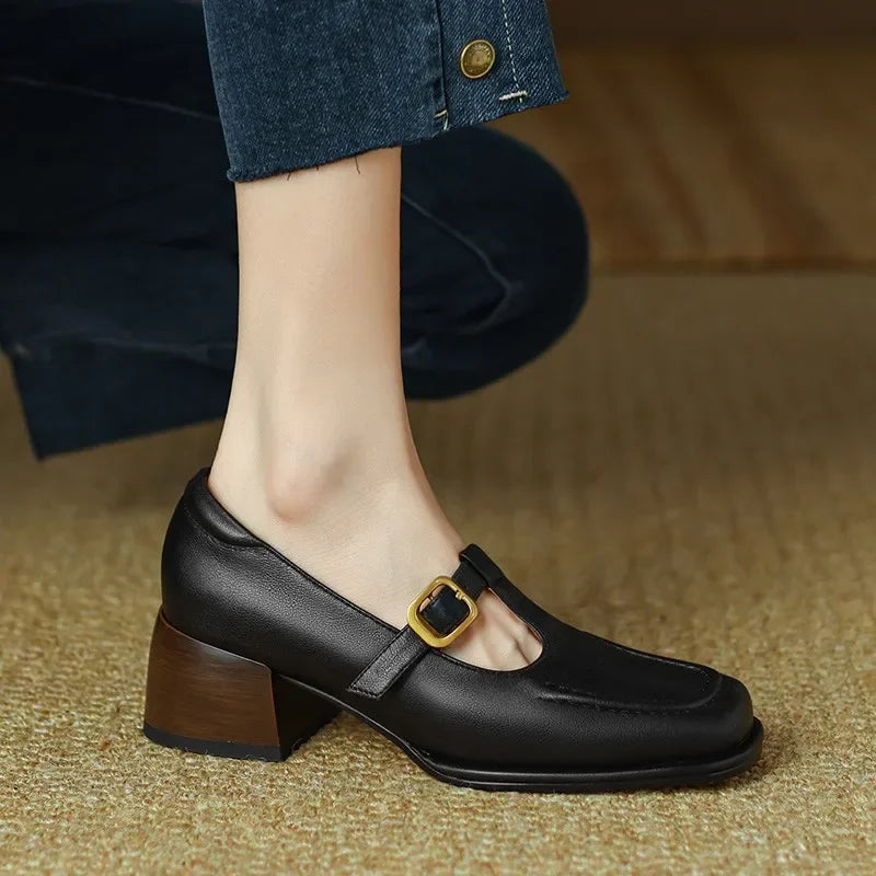 Delia - Zapatos Mary Jane T-Bar para mujer con punta cuadrada