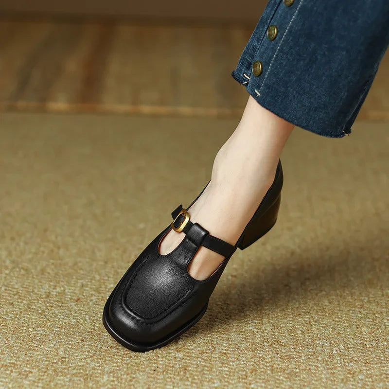 Delia - Zapatos Mary Jane T-Bar para mujer con punta cuadrada