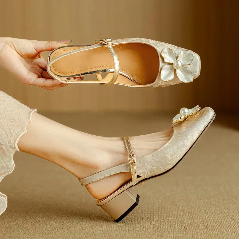 Genine - Tacones de bloque para mujer con tira en la parte posterior