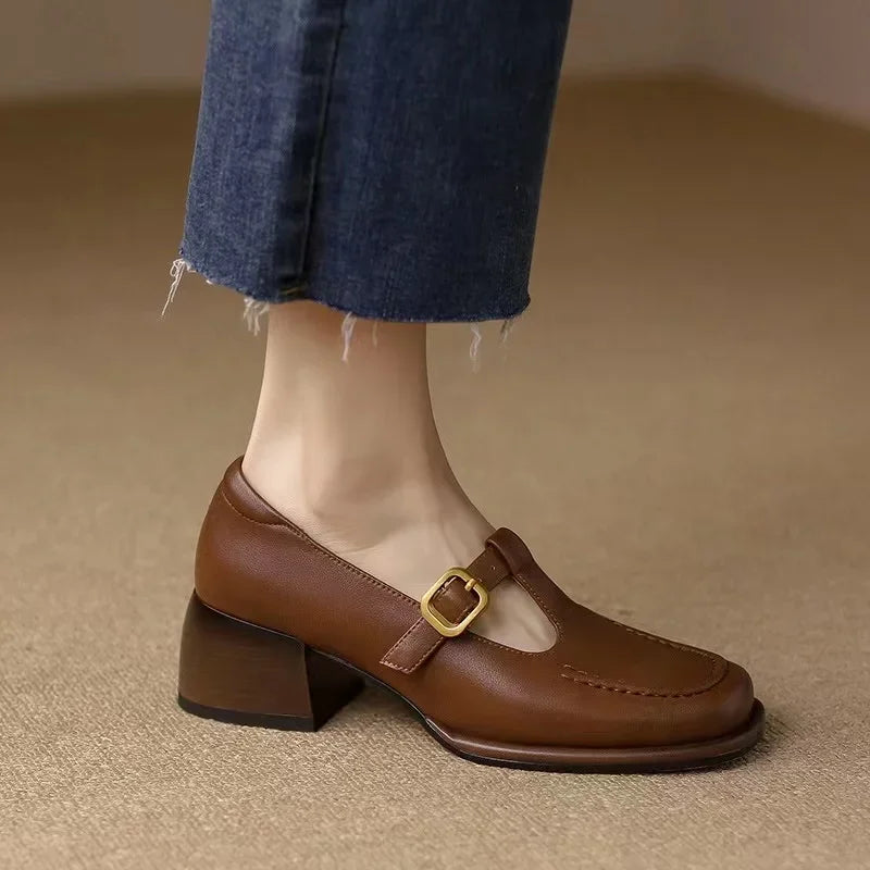 Delia - Zapatos Mary Jane T-Bar para mujer con punta cuadrada