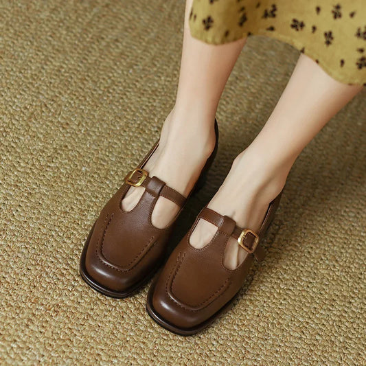 Delia - Zapatos Mary Jane T-Bar para mujer con punta cuadrada