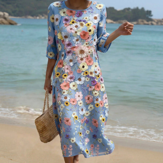 Maria - Vestido Midi Confortable y Elegante con Bordado