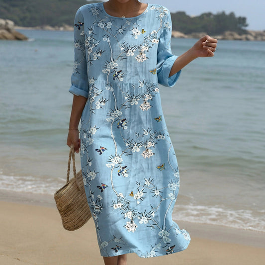 Beatriz - Vestido Maxi de Cuello Redondo con Bordado