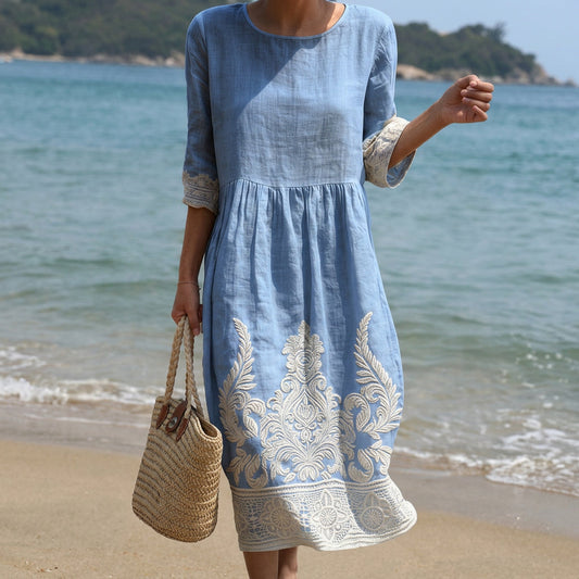 Tereza - Vestido con Bordado de Plantas y Flores
