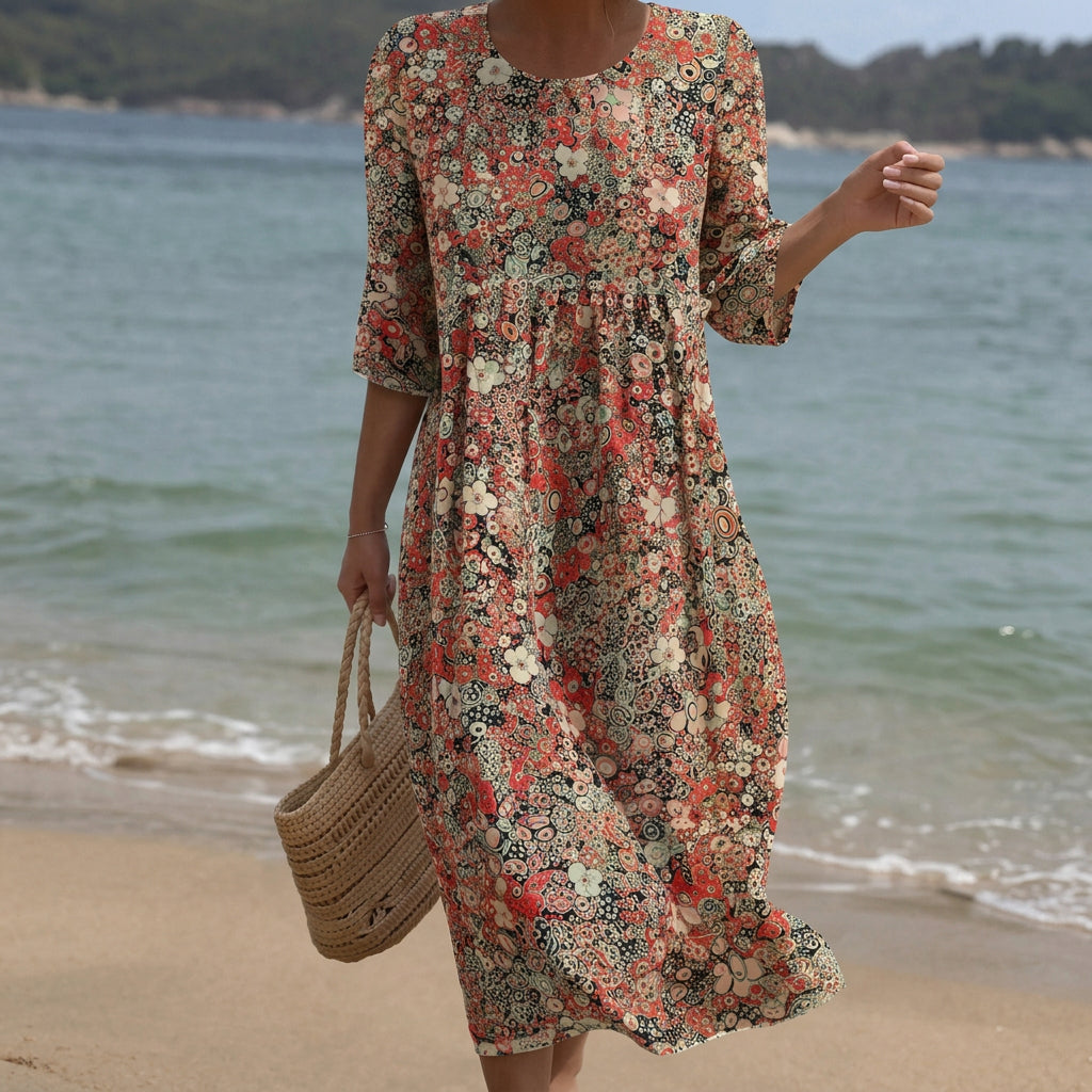 Sara - Vestido Maxi de Cuello Redondo con Bordado