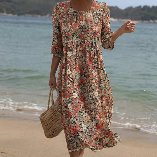 Sara - Vestido Maxi de Cuello Redondo con Bordado