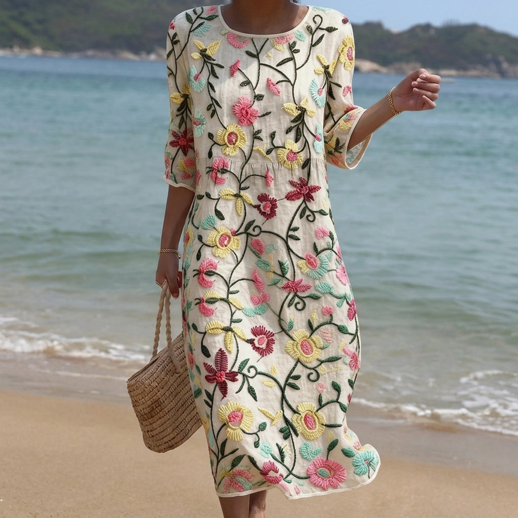 Olga - Vestido Floral Femenino con Bordado