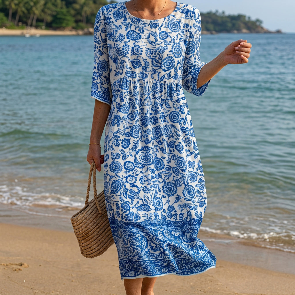 Luna - Vestido Maxi de Cuello Redondo con Bordado