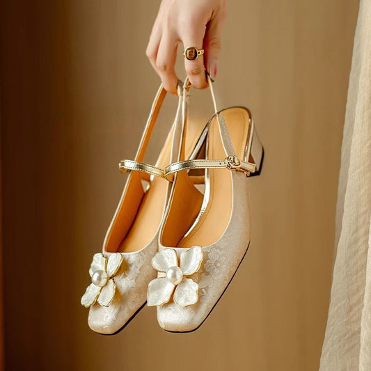 Genine - Tacones de bloque para mujer con tira en la parte posterior