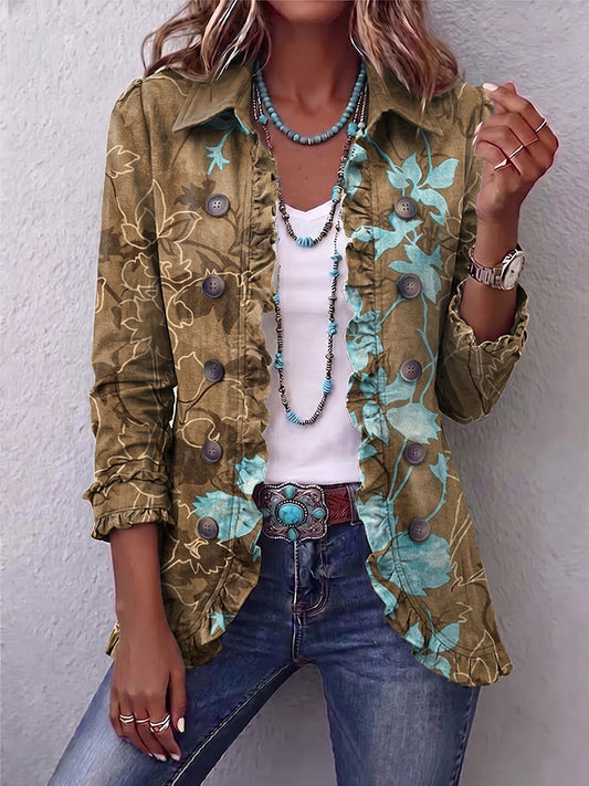 Lily | Chaqueta Boho Vintage Floral con Volantes en Gradiente