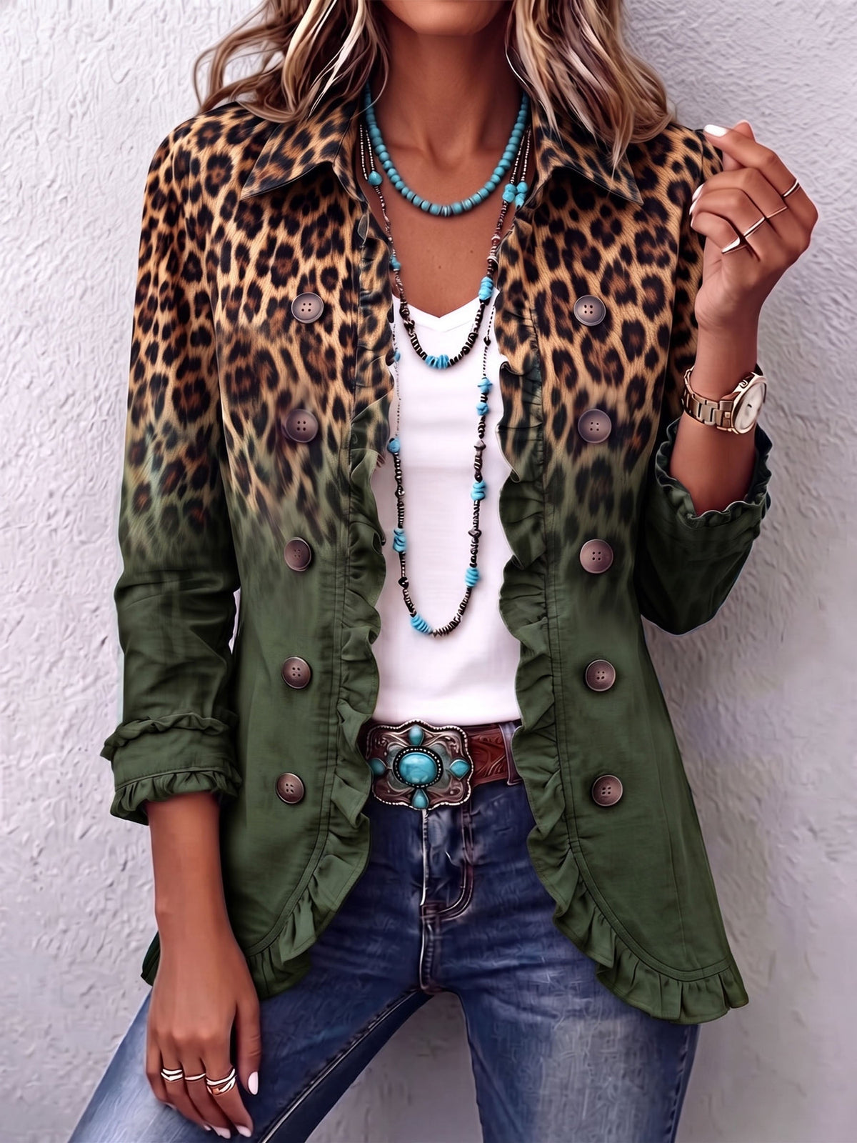 Emma | Blazer con Volantes en Ombre de Leopardo