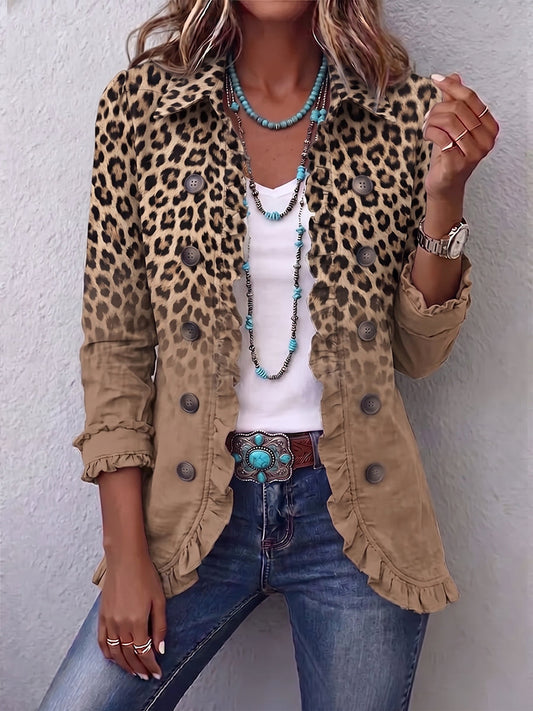 Mia | Chaqueta Vintage de Leopardo con Volantes en Gradiente