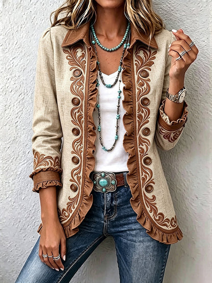 Scarlett | Chaqueta Bohemia Vintage Floral con Detalles de Volantes