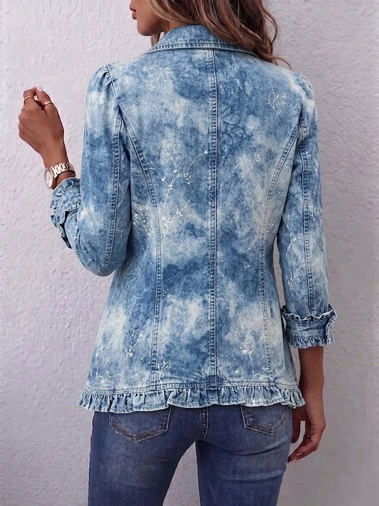 Sofía | Chaqueta Boho Vintage con Estampado Botánico en Degradado y Detalles con Volantes