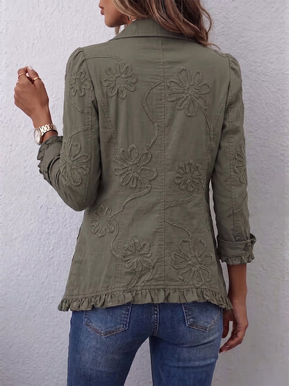 Olivia | Chaqueta Utilitaria Boho-Chic con Bordado Floral y Detalles con Volantes