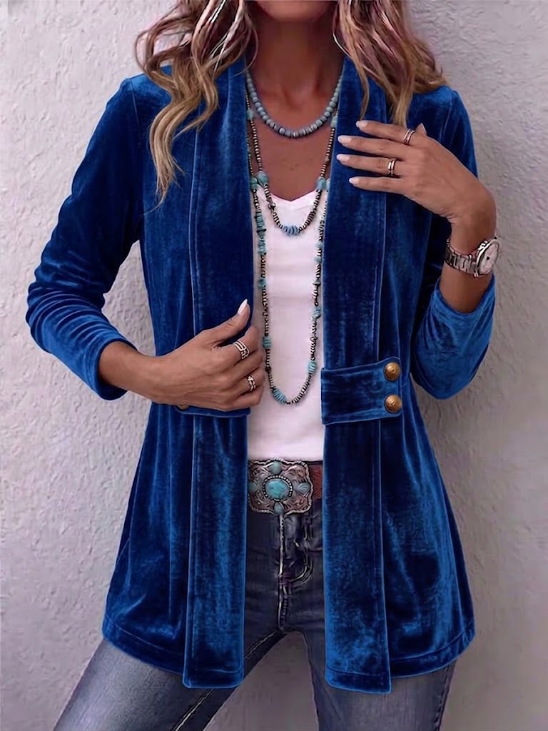 Avery | Chaqueta de Manga Larga Abierta con Detalle de Botón Vintage