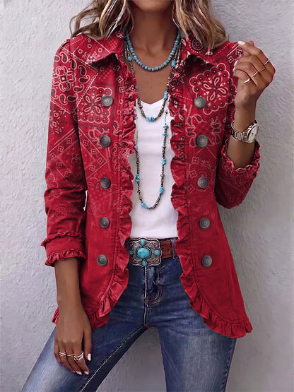 Riley | Chaqueta Bohemia Rizada con Estampado Paisley en Gradiente