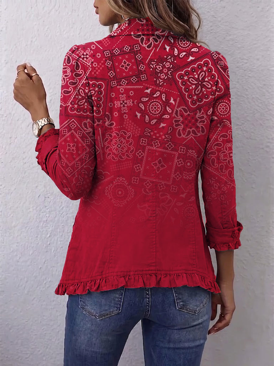 Riley | Chaqueta Bohemia Rizada con Estampado Paisley en Gradiente