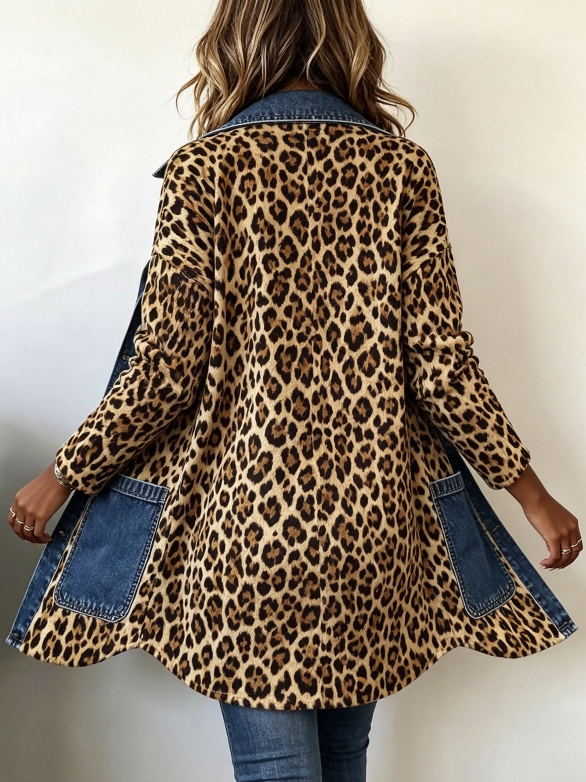 Nora | Chaqueta Larga de Mezclilla con Estampado de Leopardo