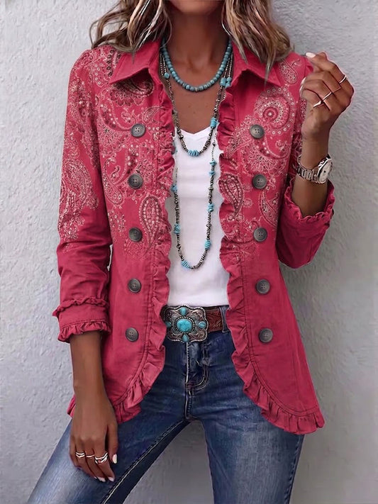 Camila | Chaqueta Rizada con Estampado Vintage de Paisley
