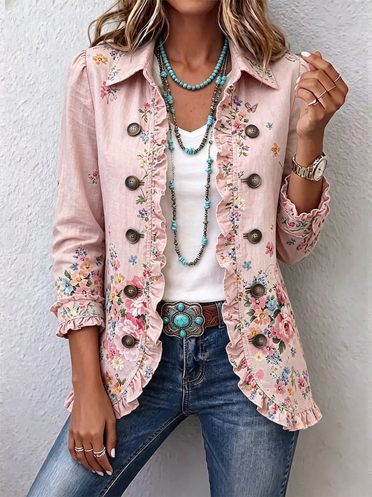 Ella | Chaqueta Floral con Volantes y Botones en el Frente