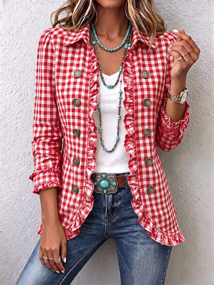Evelyn | Chaqueta de Gingham con Botones y Volantes